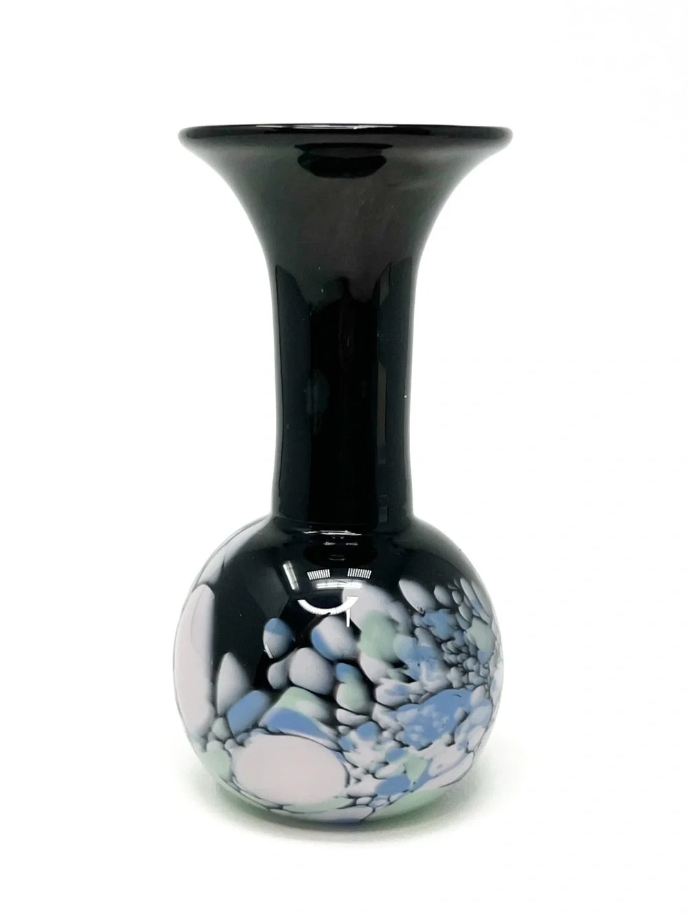 Dockyard Glassworks of Bermuda Art Glass Bud Vase in Black with Pink Blue Green